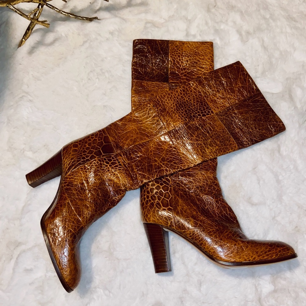 ANDREA PFISTER Soft Calf Leather Animal Textured Knee Brown Boots Sz 6